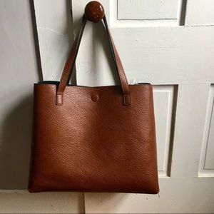 Brown/Hunter Green Reversible Faux Leather Tote